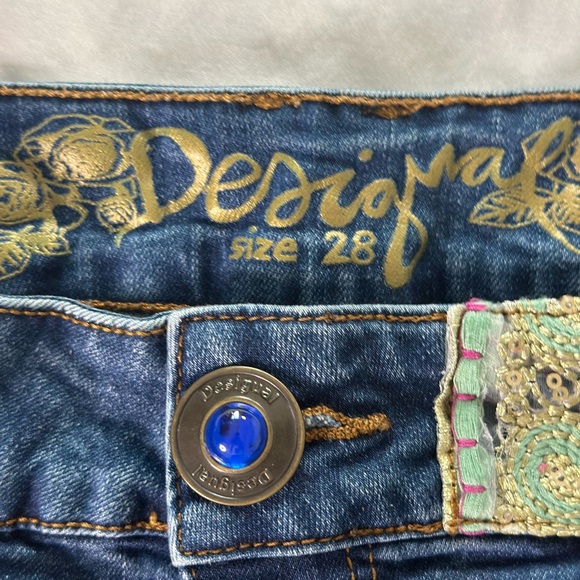 Desigual Blue Jean Shorts with Distressed Hem - Picture 3 of 3